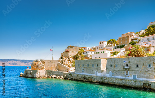 Fototapeta Naklejka Na Ścianę i Meble -  View on greek island Idra (Hydra) at sunny summer day