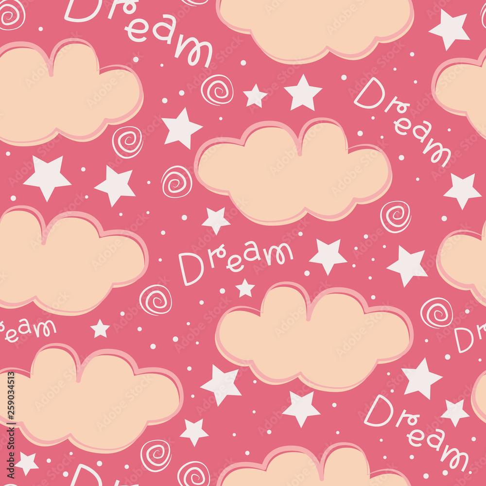 Clouds and stars kids seamless pattern design