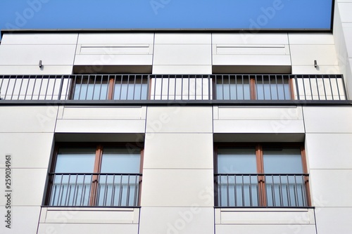 Fragment of a modern apartment building in front. Very modern apartment house.