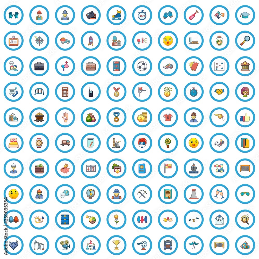 100 partnership icons set. Cartoon illustration of 100 partnership vector icons isolated on white background