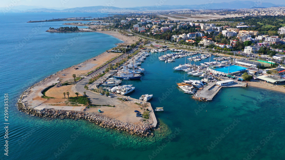 Aerial drone photo of famous Marina of Glyfada suburb, South Attica, Athens riviera, Greece