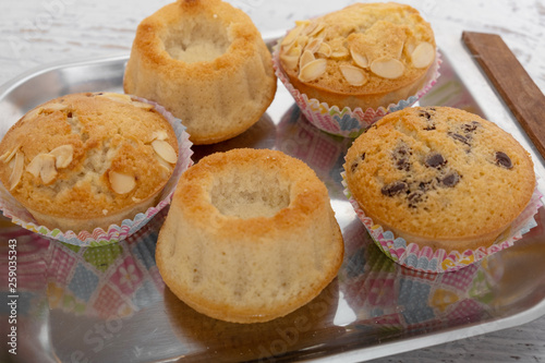 Homemade sweet muffins with chocolate and mandula photo