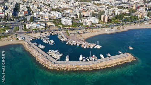 Aerial drone photo of famous Marina of Glyfada suburb, South Attica, Athens riviera, Greece