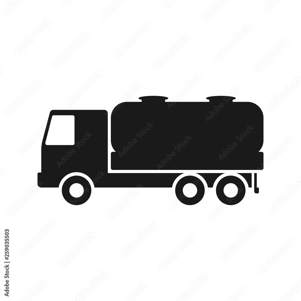 Truck with tank. Black silhouette. vector drawing. Isolated object on white background. Isolate.