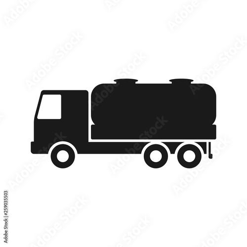 Truck with tank. Black silhouette. vector drawing. Isolated object on white background. Isolate.