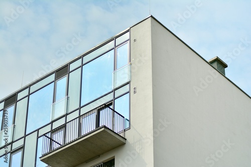 Fragment of a modern apartment building in front. Very modern apartment house.