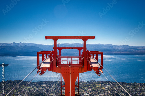 A sight of the chair lift tower in the mountains