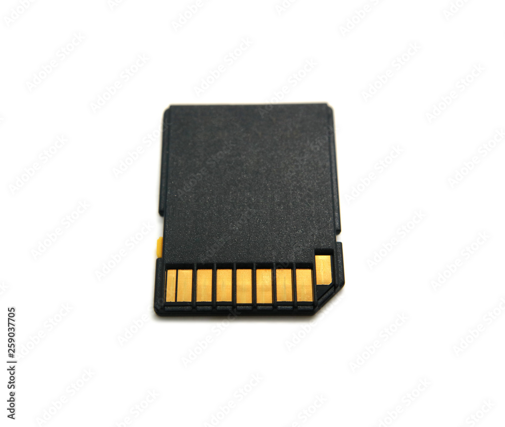 Memory card made of black plastic item isolated on white background. Memory card made of black plastic item isolated on white background.