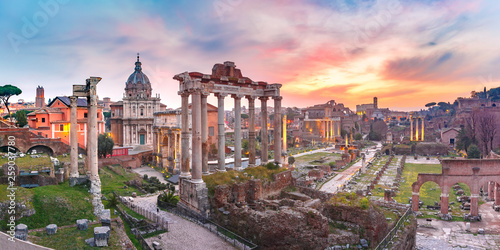 Fényképezés Ancient ruins of Roman Forum at sunrise, Rome, Italy
