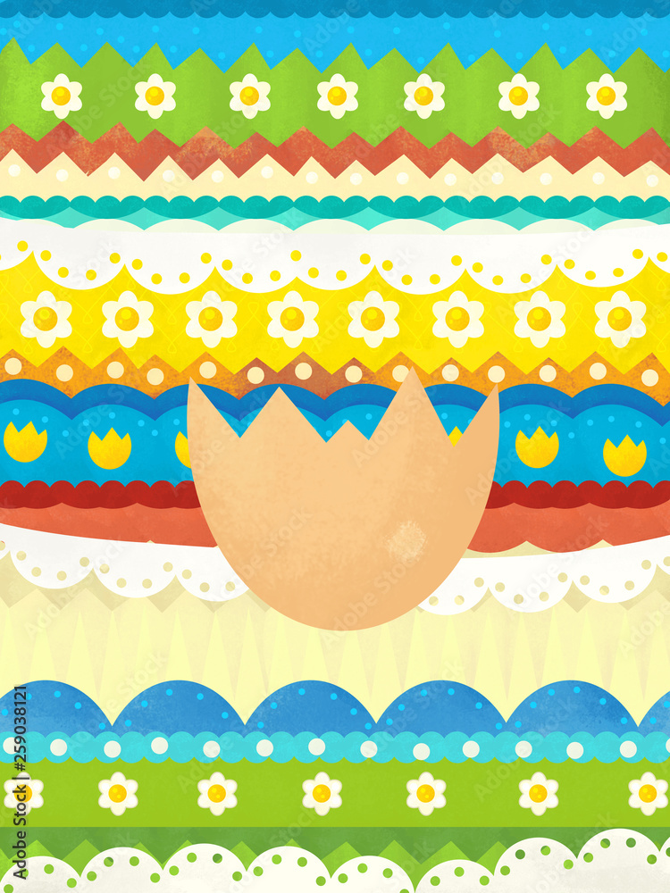 cartoon scene with colorful easter chicken on easter background - illustration for children cartoon scene with colorful easter chicken on easter background - illustration for children