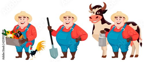 Fat farmer, agronomist, set of three poses