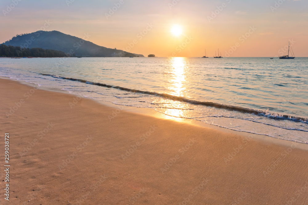 Tropical beach at sunset.