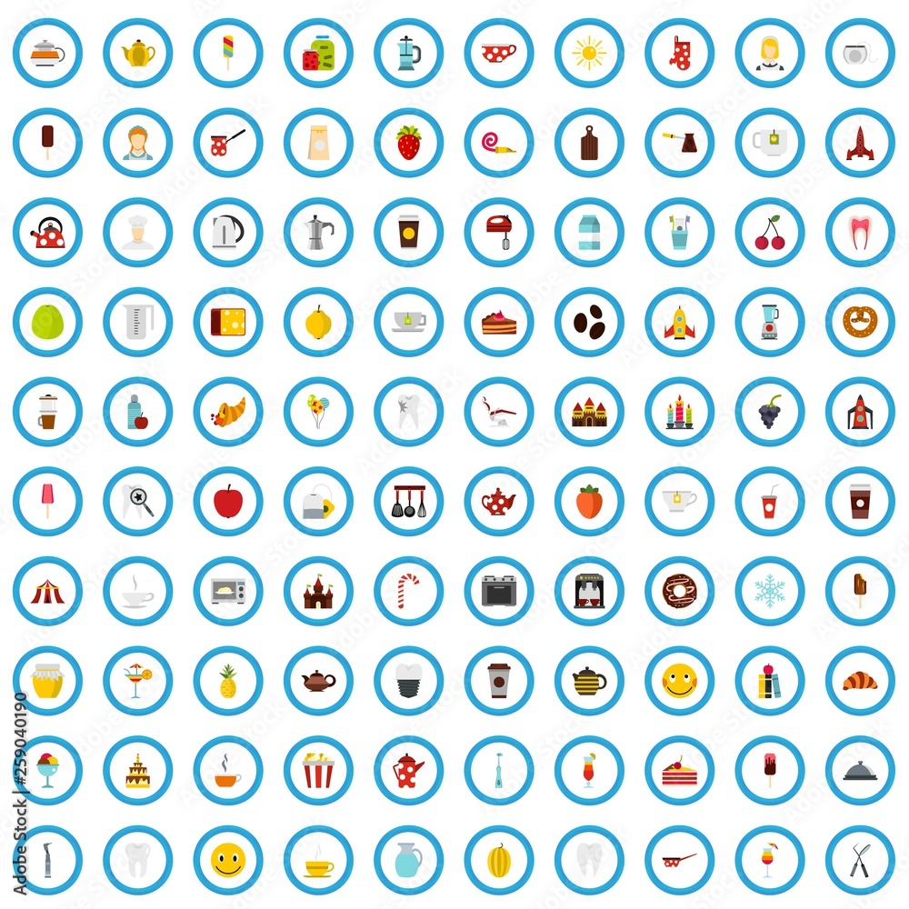 100 pastry icons set in flat style for any design vector illustration