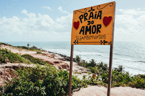 Welcome sign at Praia do Amor - love beach - near Pipa beach, Rio Grande do Norte, Brazil. photo