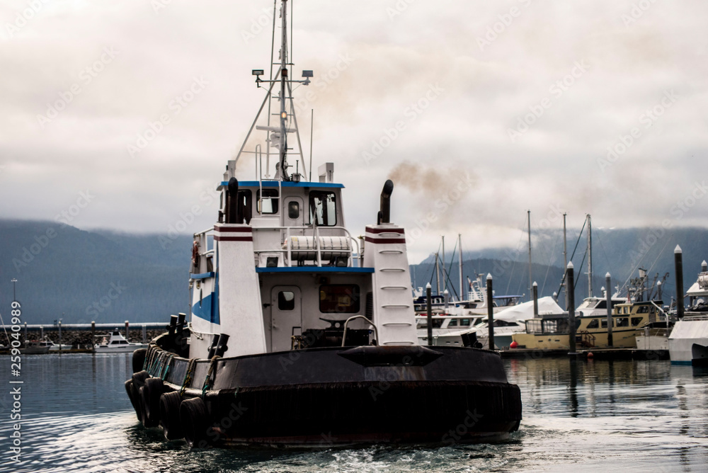 Fototapeta premium Fishing and tour boats in Resurrection Bay getting ready for the day.