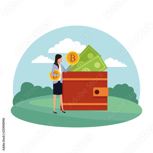 Busineswoman with bitcoins wallet