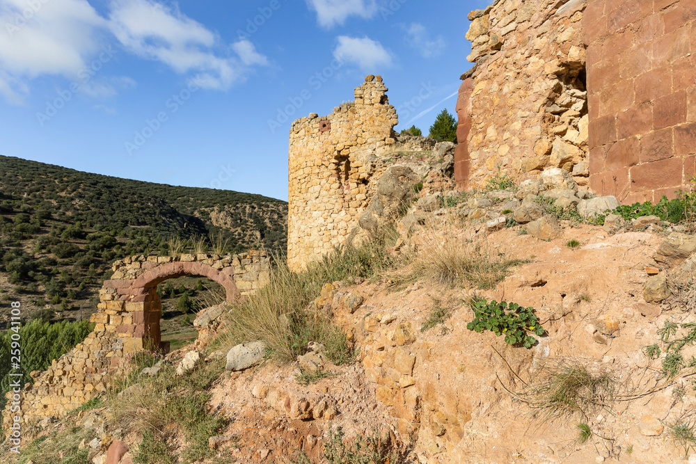 ruins of the Santa Croche Castle next to Albarracin town, province of Teruel, Aragon, Spain