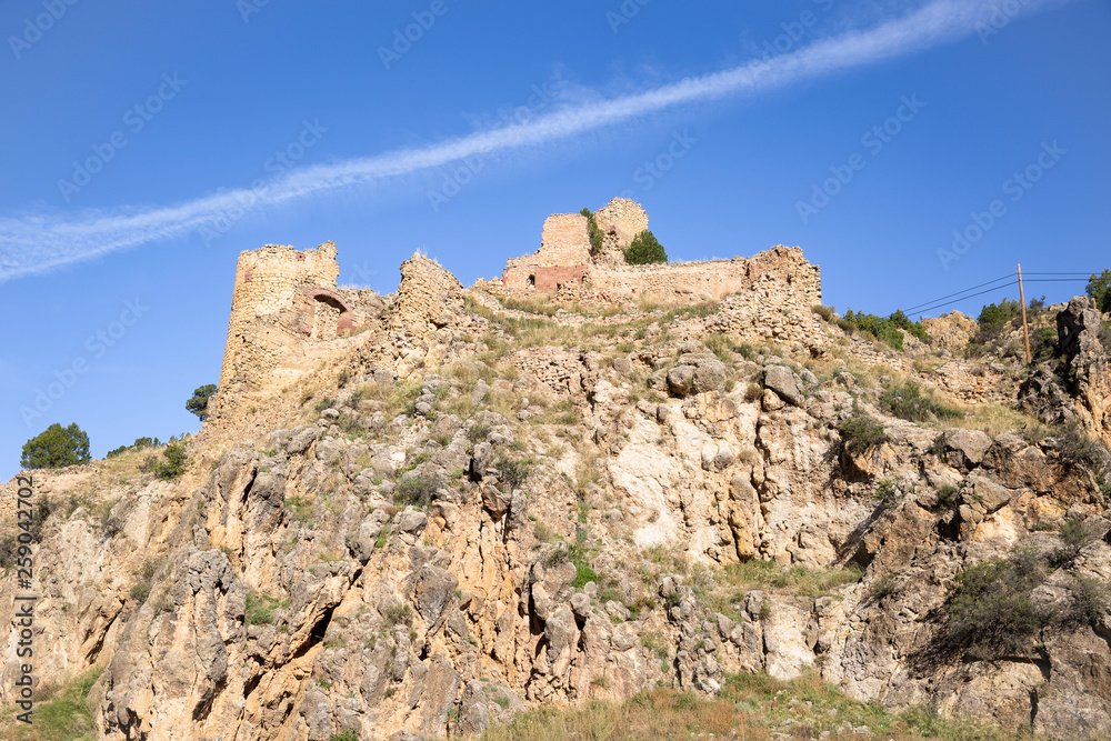ruins of the Santa Croche Castle next to Albarracin town, province of Teruel, Aragon, Spain
