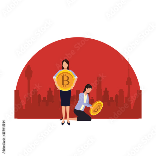 Business people with bitcoins