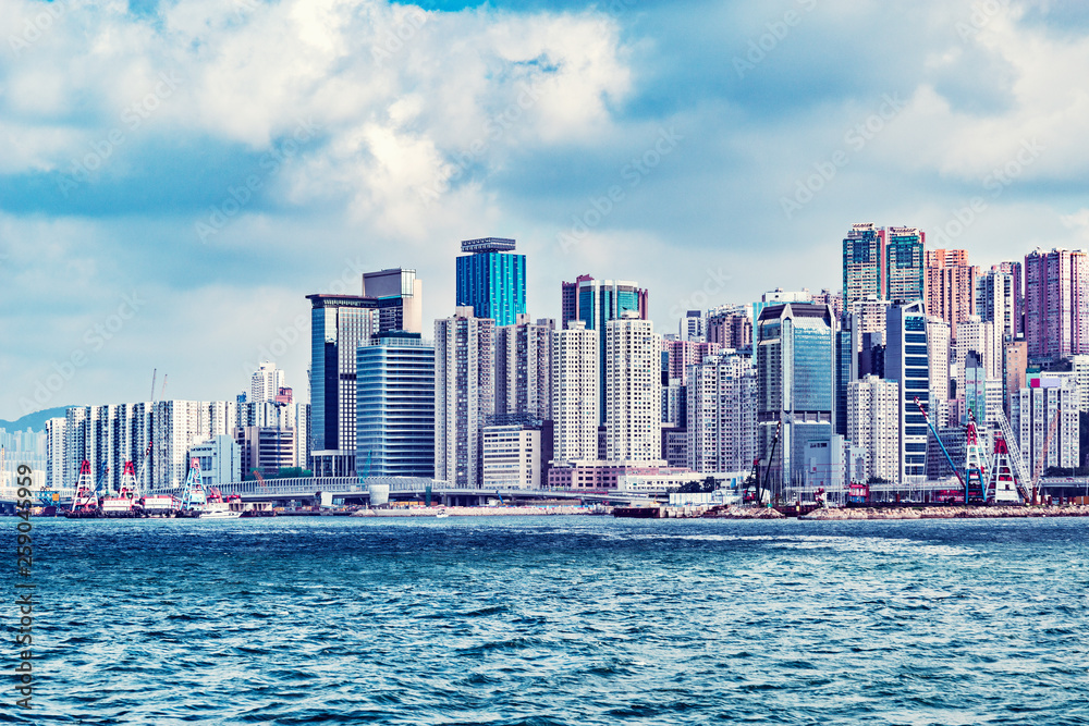 Naklejka premium City view at day time. Hong Kong.