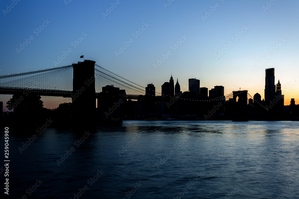 Manhattan and The Brooklyn Bridge Silhouette - NYC