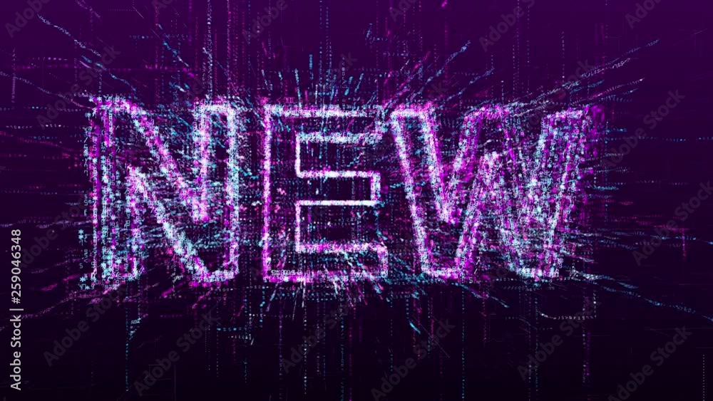 Digital animation of the inscription new in virtual space.