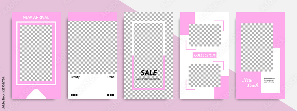 Modern minimal square stripe line shape template in purple and white color with frame. Corporate advertising template for social media stories, story, business banner, flyer, and brochure.