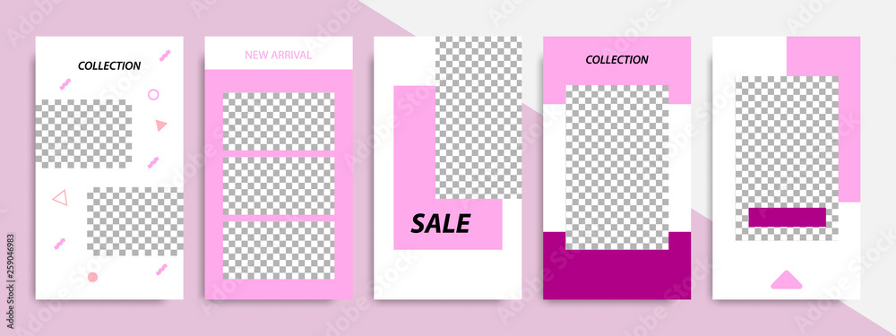 Modern minimal square stripe line shape template in purple and white color with frame. Corporate advertising template for social media stories, story, business banner, flyer, and brochure.