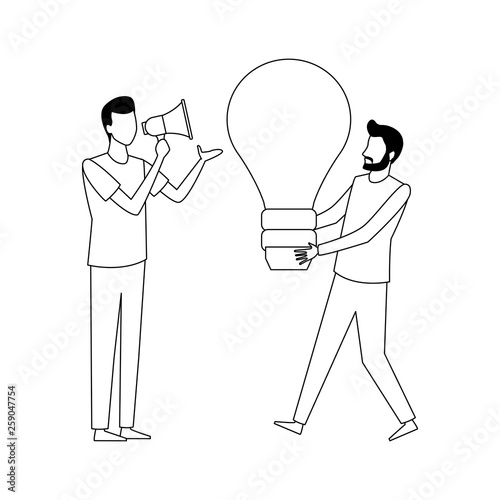 Coworkers teamwork cartoon in black and