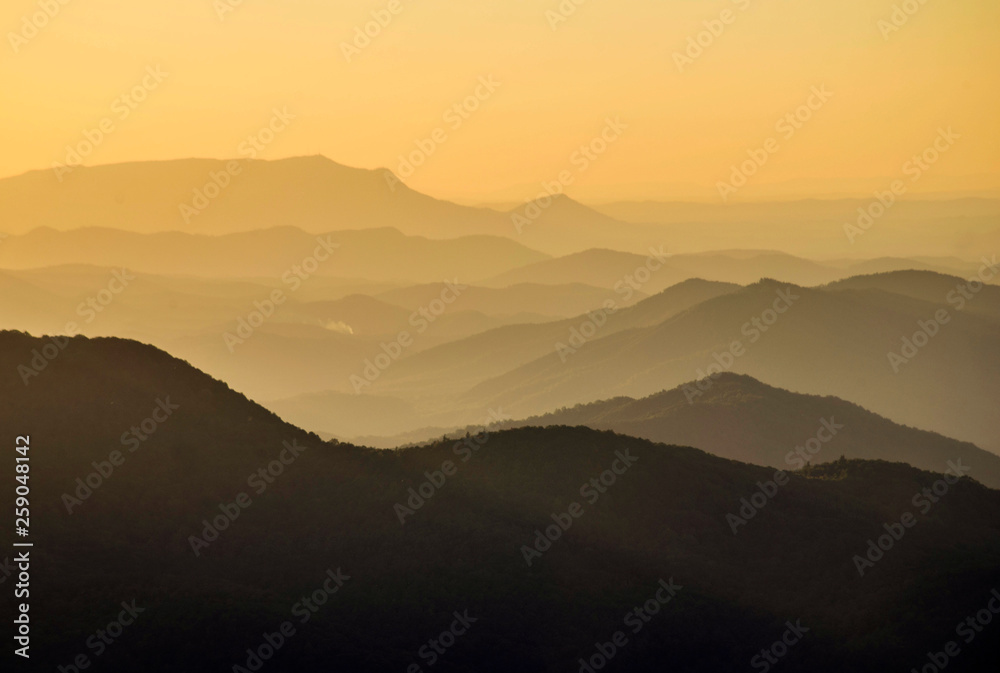 Sunset colorful  layers on Max Patch Mountain.