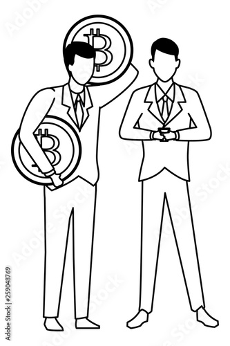Business people with bitcoins in black and white