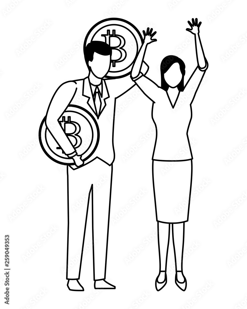 Business people with bitcoins in black and white Business people with bitcoins in black and white
