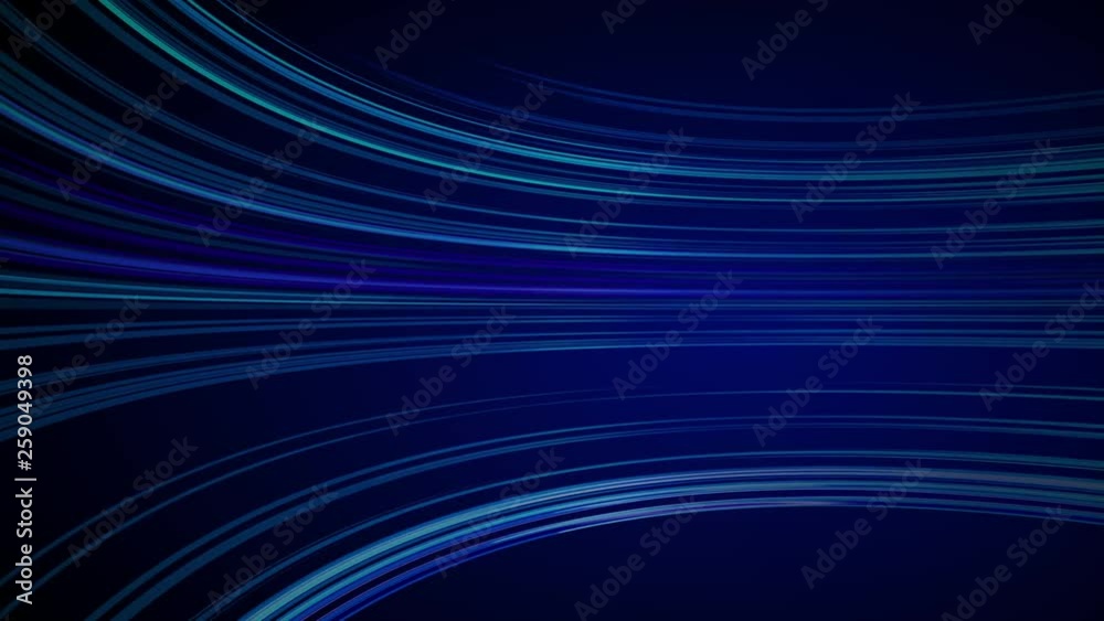 Blue colorful abstract background with animation moving of lines for fiber optic network. Magic flickering glowing flying lines. Animation of seamless loop. Bright  thick stripes flying.