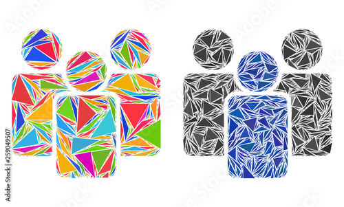 Triangle mosaic Users icons organized from triangle elements in variable sizes, positions and proportions. Vector triangles are united into abstract composition users icons,