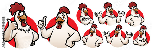 Cartoon Rooster and Chicken Mascot for Logo with 8 poses_EPS 10 Vector