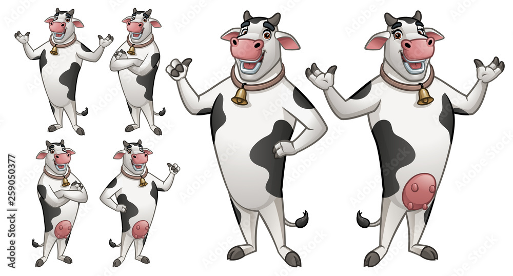 Cartoon Cow Mascot (Male & Female) with 6 poses_EPS 10 Vector Stock Vector  | Adobe Stock