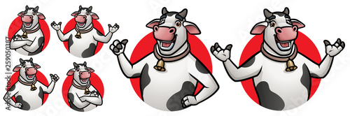 Cartoon Cow Mascot (Male & Female) for Logo with 6 poses_EPS 10 Vector