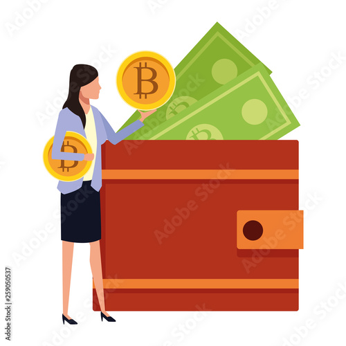 Busineswoman with bitcoins wallet