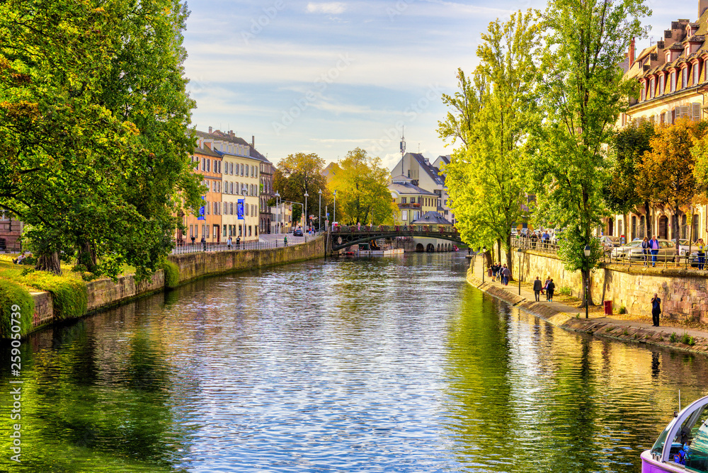walk through Strasbourg, a city with canal, in France