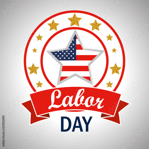 label with usa flag star to labor day