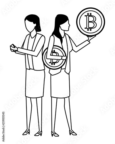 Business people with bitcoins in black and white