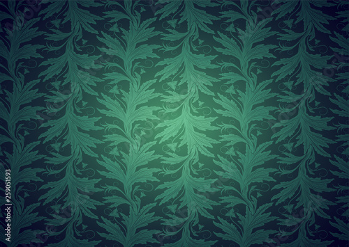 vintage Gothic, royal background in green with classic floral Baroque pattern, Rococo with darkened edges, vector Eps 10