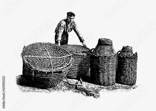 Fisherman vintage drawing