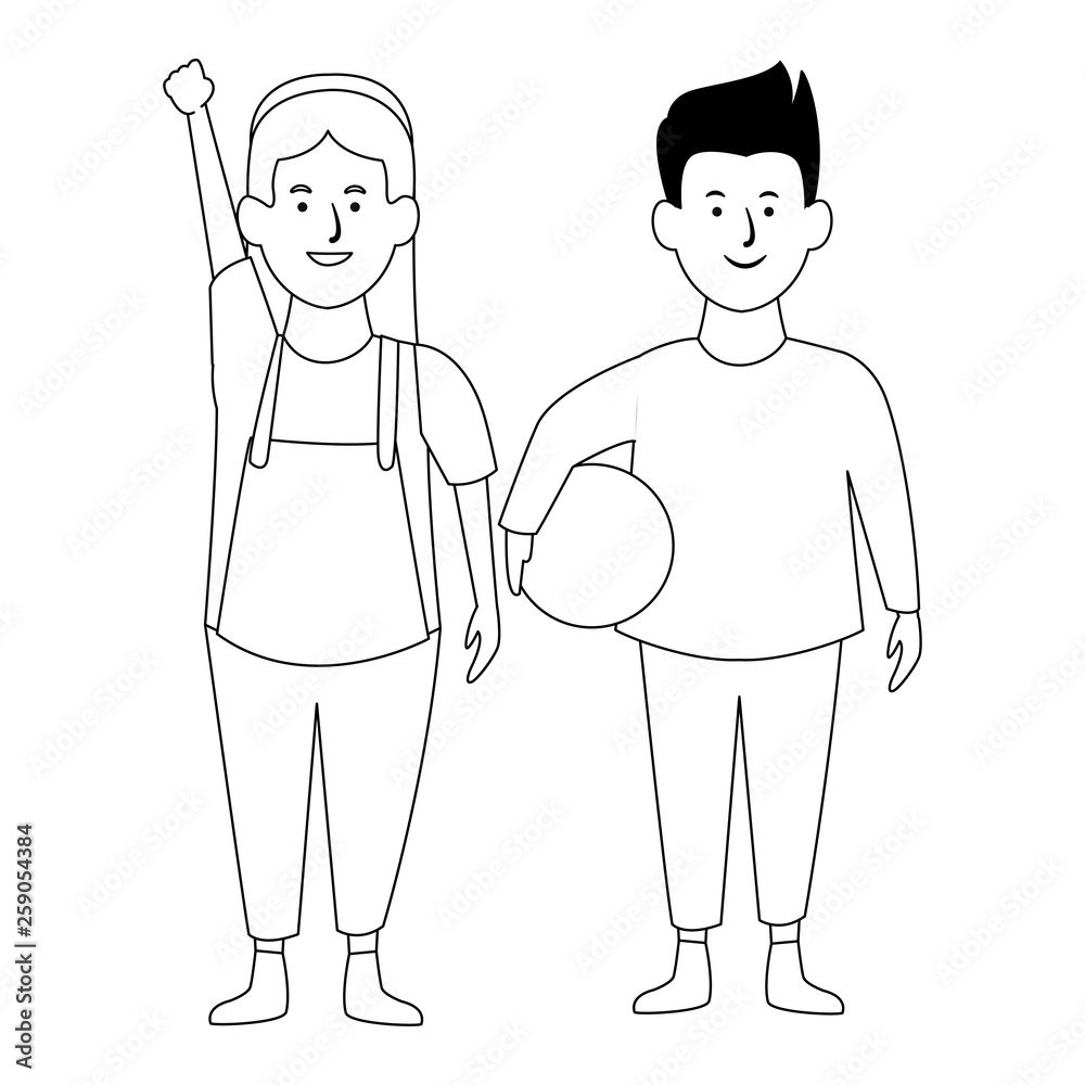 Girl smiling and greeting cartoon in black and white Girl smiling and greeting cartoon in black and white