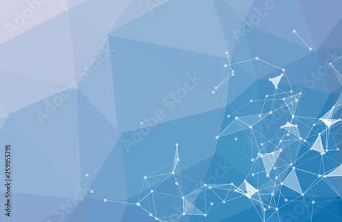 Abstract Blue Polygonal Space Background with Connecting Dots and Lines. Geometric Polygonal background molecule and communication. Concept of science, chemistry, biology, medicine, technology.