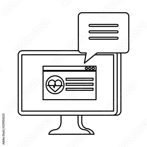 desktop with heart cardio and speech bubble
