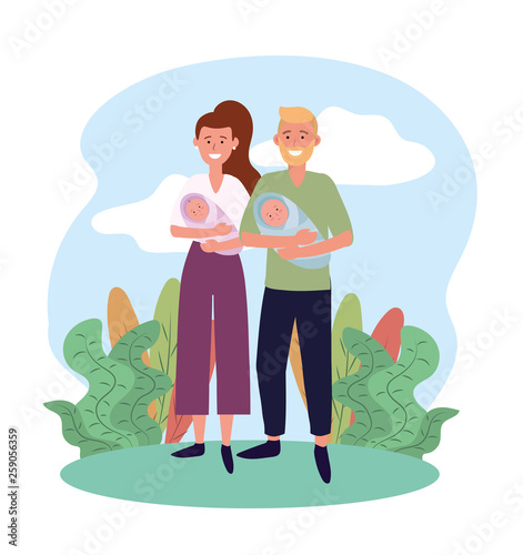 woman and man couple with theirs babies son