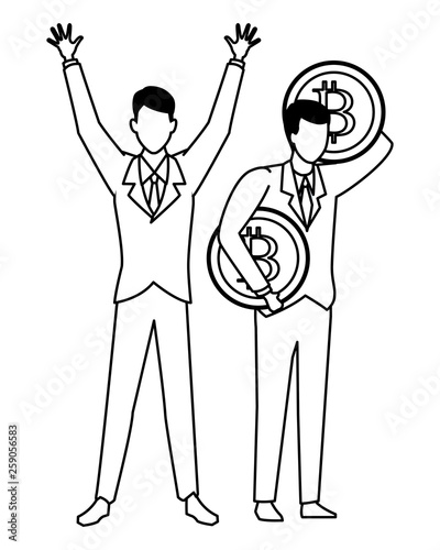 Business people with bitcoins in black and white