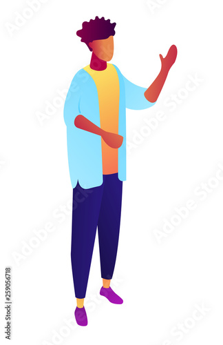 Businessman standing and raising his hand, tiny people isometric 3D illustration © Visual Generation