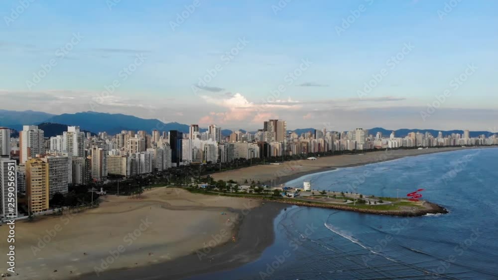 Night Sunset Aerial view of the city of Santos at Sunset - Back Dolly Night Sunset Aerial view of the city of Santos at Sunset - Back Dolly